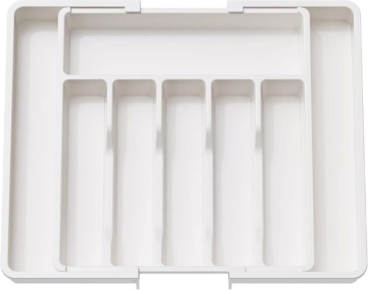 Verstelbare Bestekbak - Uitschuifbaar Naar 8 Vaks - 33-57 X 38 X 5.5 Cm - Wit
